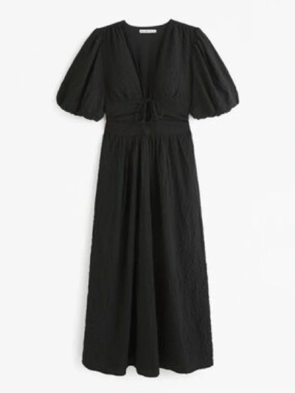 Abercrombie & Fitch Tie Front Textured Puffed Sleeves Maxi Dress Black M